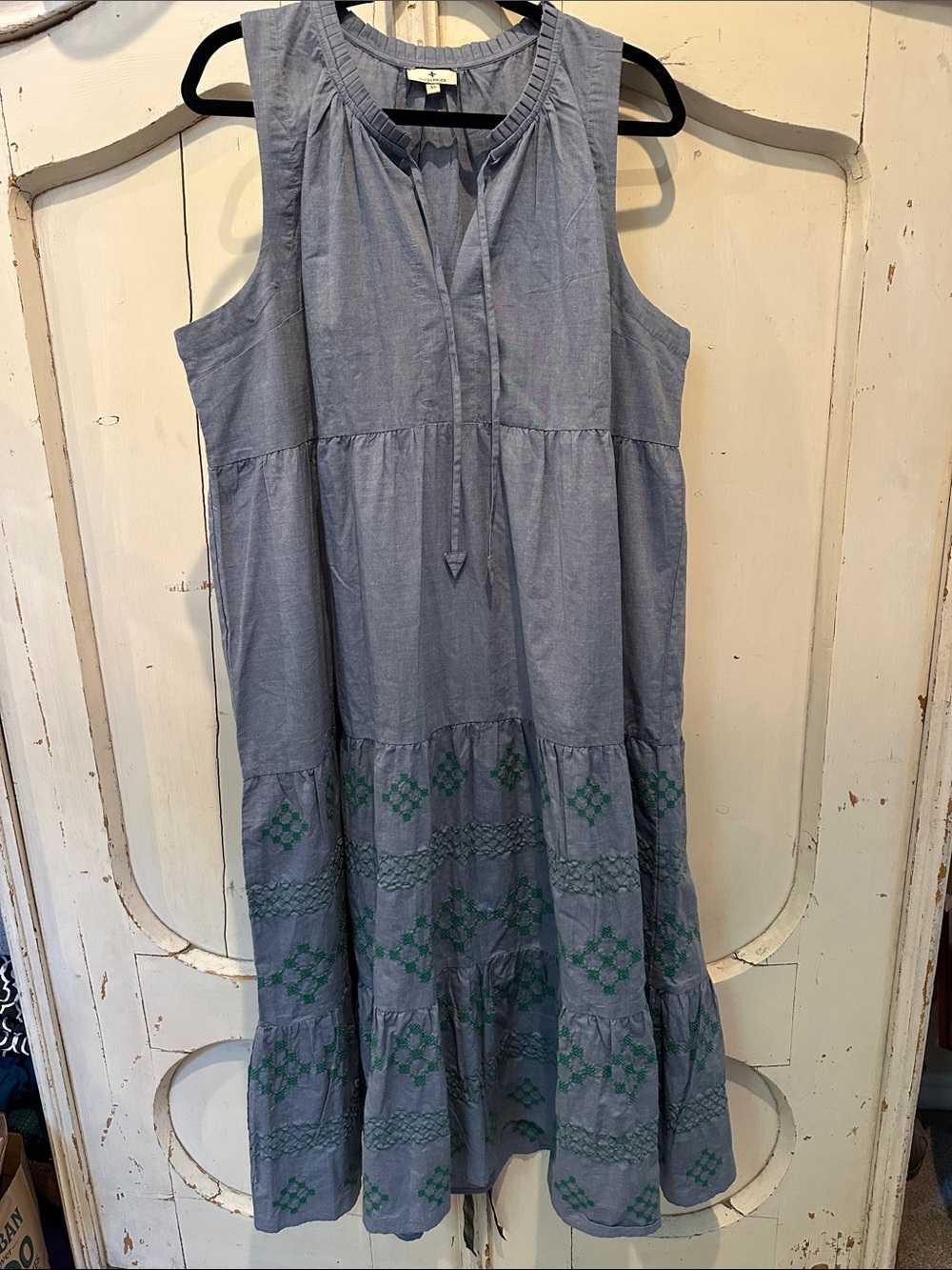 Tuckernuck Blue Maxi Dress with Green Embroidered Trim